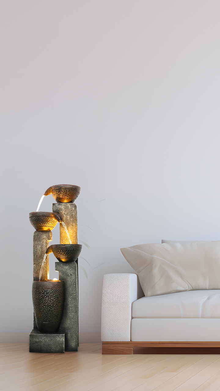 small rock fountain outdoor on apartment balcony
