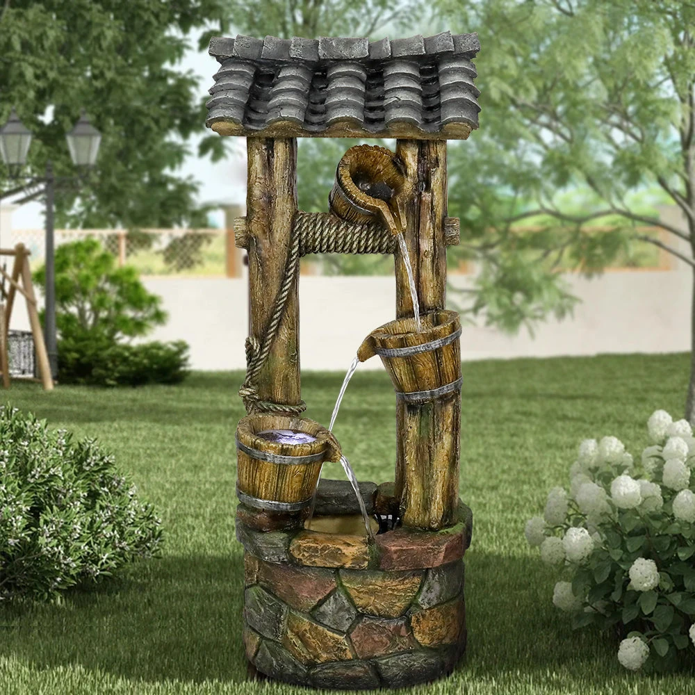 ceramic fountain outdoor on small apartment balcony