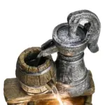 25.5''H 3-Tiered Retro Barrel Outdoor Fountain with LED Lights