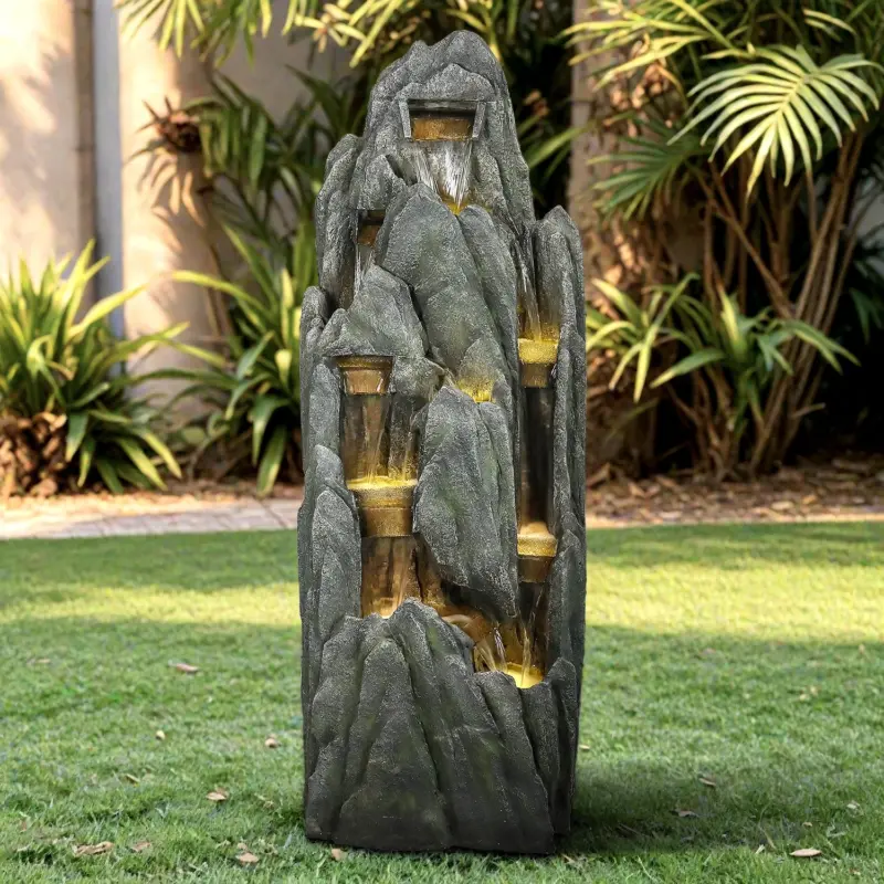 Outdoor Rockery Water Fountain with LED Lights