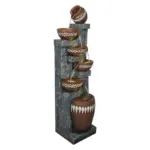 56.6in High Outdoor Indoor Water Fountain, 6-Tiered Poly-Resin Waterfall Fountain with LED Lights