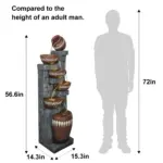 56.6in High Outdoor Indoor Water Fountain, 6-Tiered Poly-Resin Waterfall Fountain with LED Lights