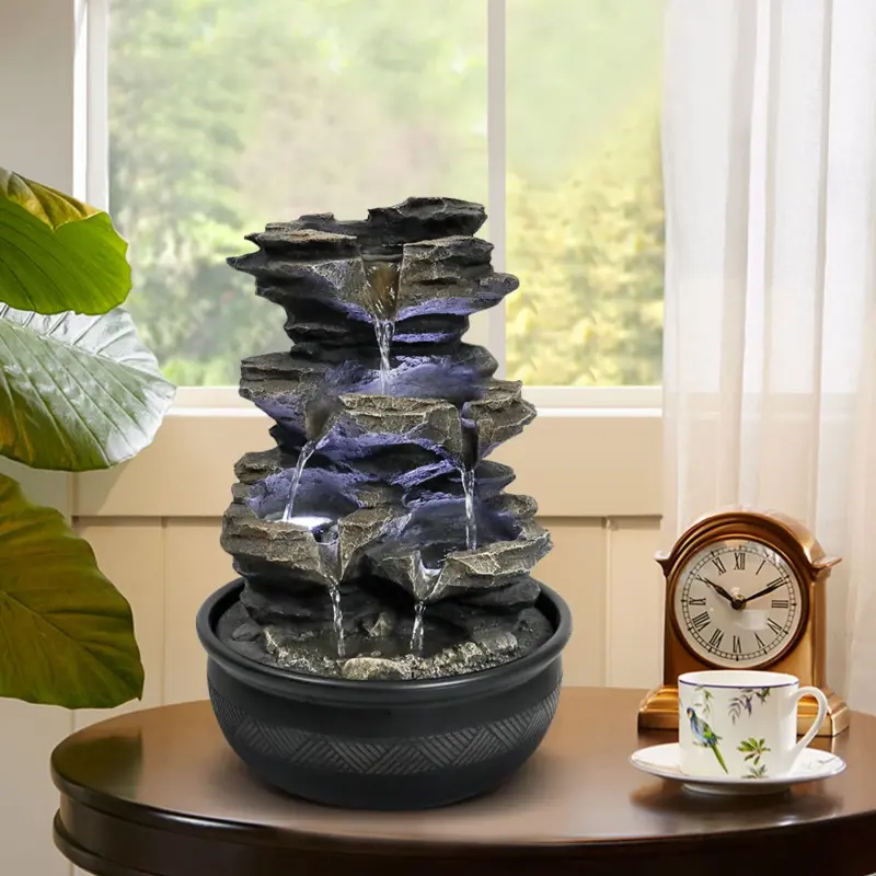 Resin Cascading Indoor Tabletop Fountain with LED Lights-15.7"H